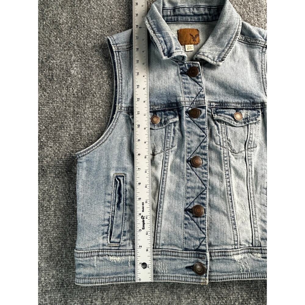 American Eagle Denim Vest Women's Medium Light Wash Stretch Jean Jacket - Picture 5 of 9